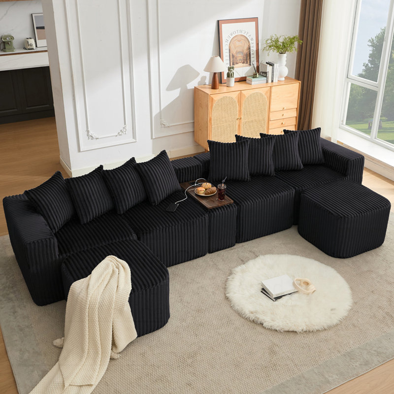 Très grand canapé mobile en forme de U avec chargement sans fil USB, tableau de table basse et aucun assemblage requis