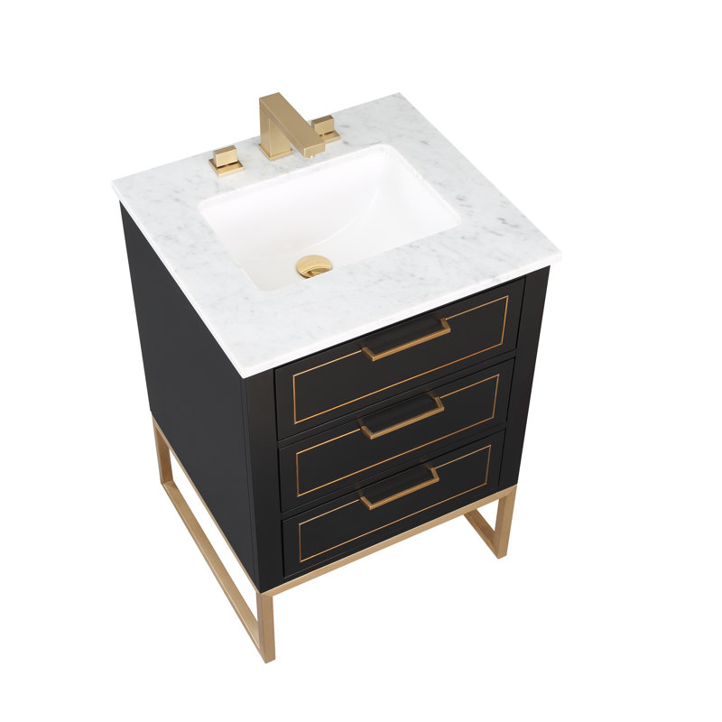 Markham 24'' W Single Vanity, Midnight Black, Carrara Marble, Satin Brass