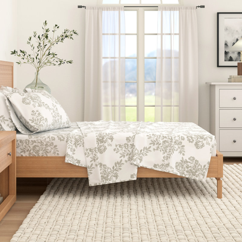 King Grey Toile Print Cotton Flannel Sheet Set