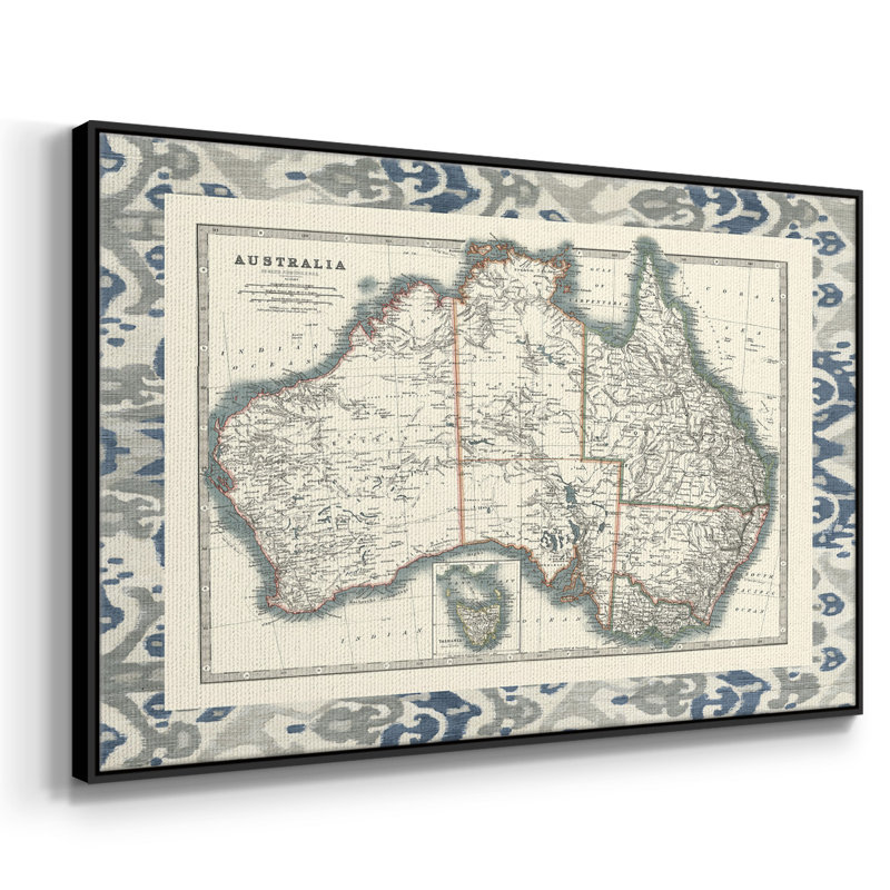 Carte frontalière de l'Australie, H 25 po x l 37 po x P 2 po, Noir