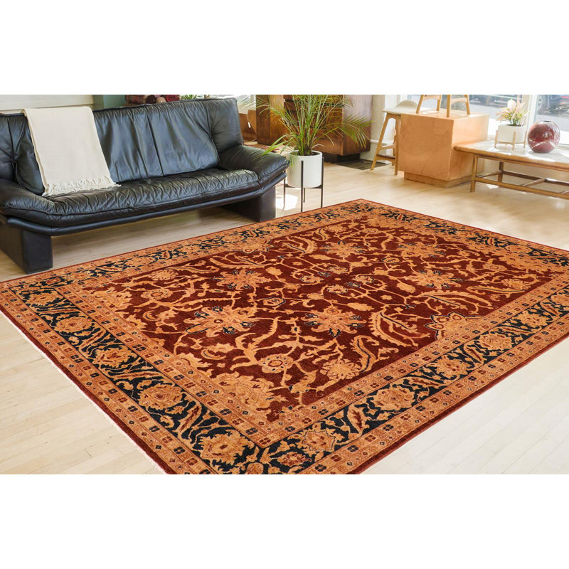 Tapis beige / rouge en laine noué à la main à motif oriental 8 pi 1 po x 11 pi 1 po Badita