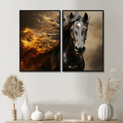 «Black Yellow Horse», ensemble de 2 impressions sur toile de cheval