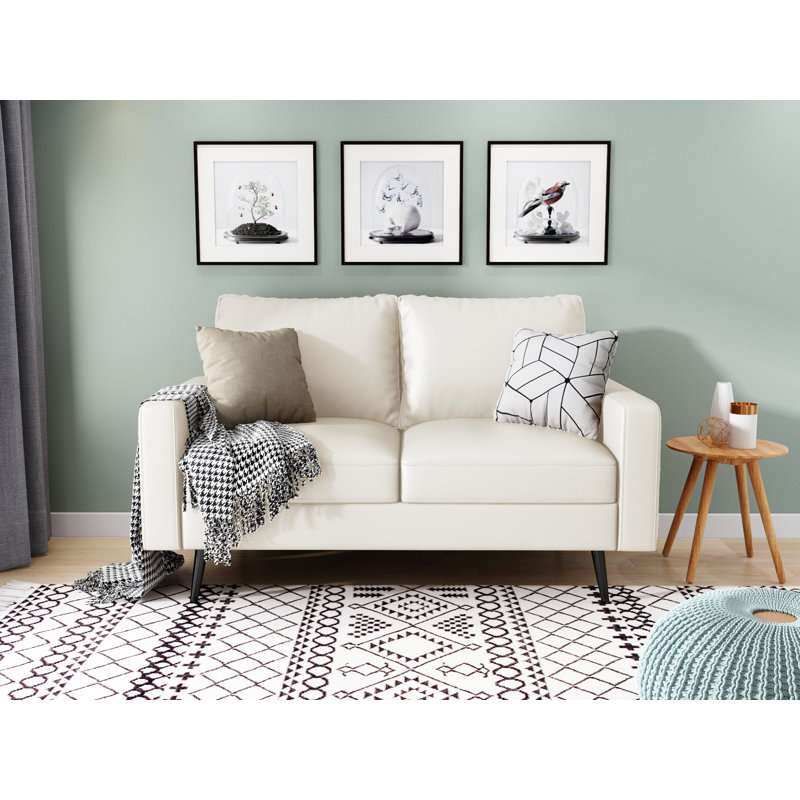 70'' Faux Leather Sofa, White Faux Leather, 33" H x 58" W  x 31" D