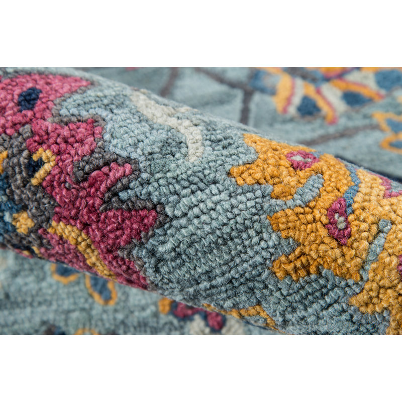 Tapis bleu en laine touffeté à la main Lancaster, Tapis de couloir 2 pi 3 po x 7 pi 10 po