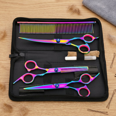 Professional 7-Inch Pet Trimming Scissors Kit, Colorful Stainless Steel Shears For Grooming & Hair Cutting