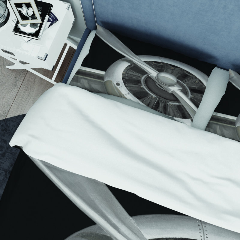 Travel by Air Grey Plane - Ensemble de housse de couette vintage transport - Microfibre de polyester
