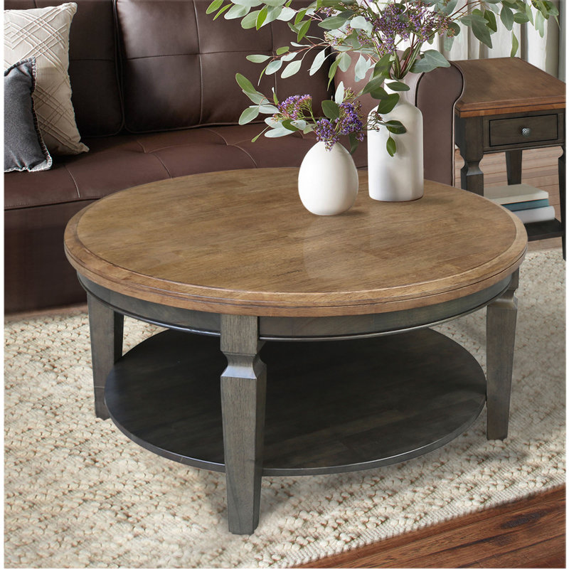Christos Solid Wood Coffee Table, Hickory/Washed Coal