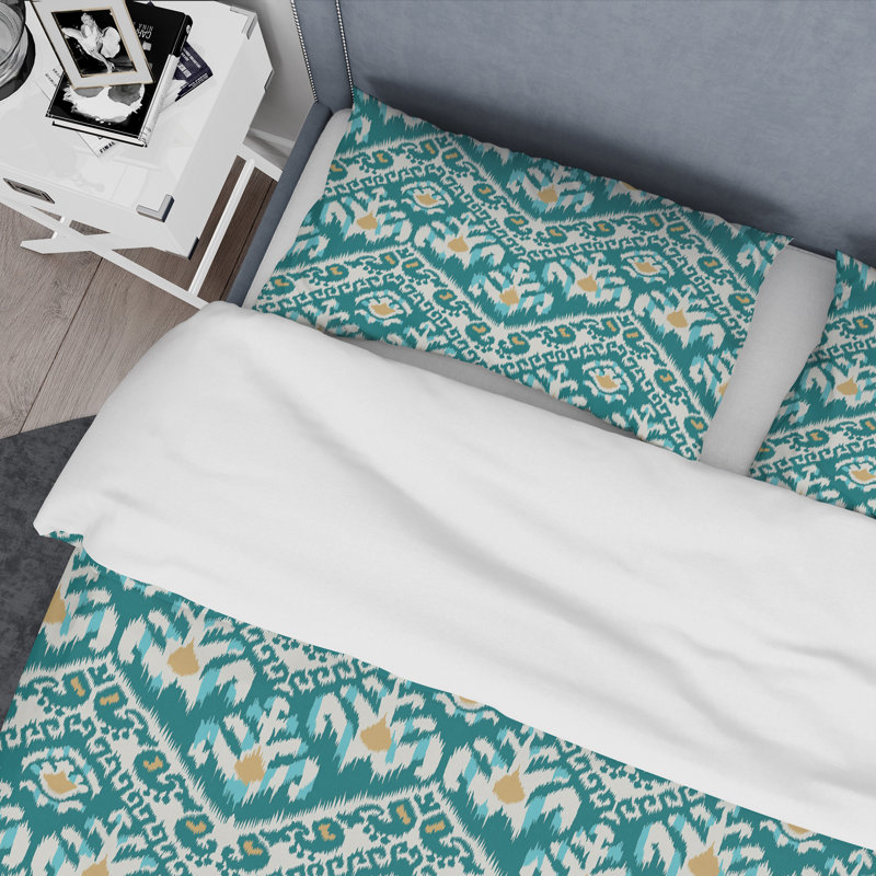 Motif oriental turquoise - ensemble de housse de couette abstraite - microfibre de polyester