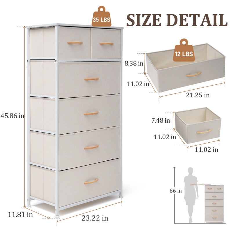 Commode 6 tiroirs Jauier, Beige