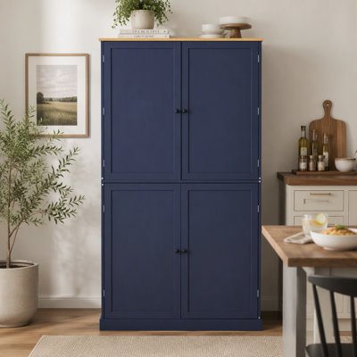 Armoire de cuisine autoportante haute avec 2 tiroirs, 2 tablettes réglables et 8 portes, idéale pour la cuisine et la salle à manger.