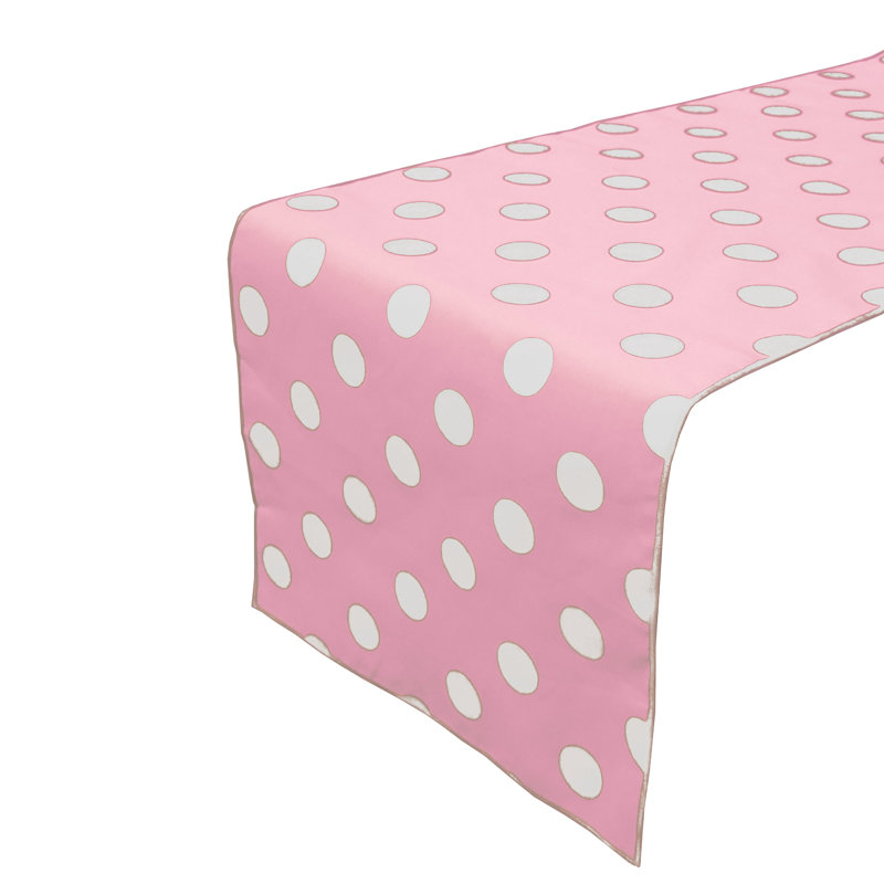 Polka Dots Print Table Runner, White/Pink, 120" L x 12" W