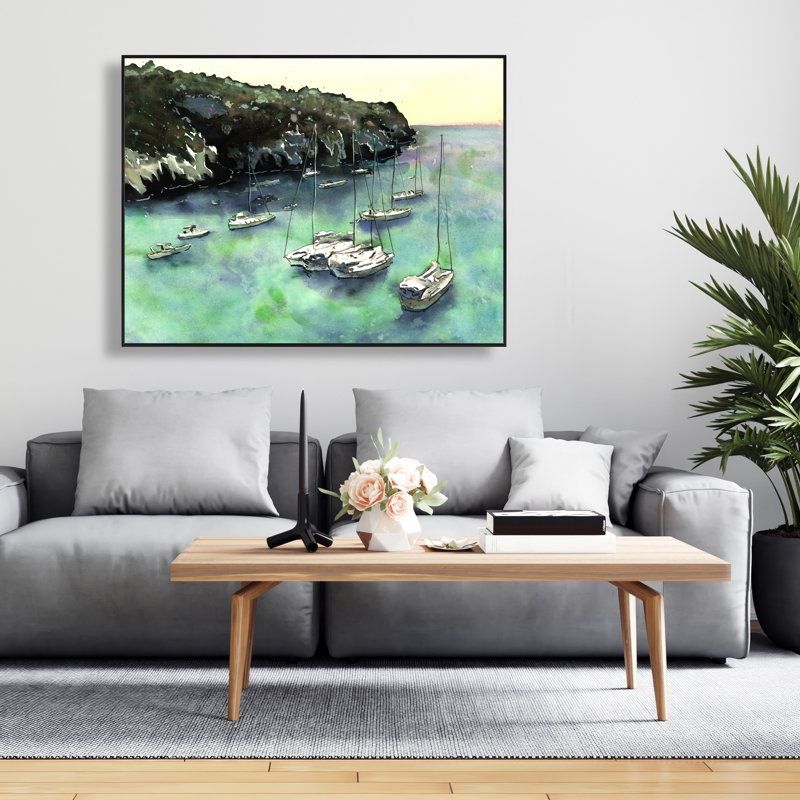 Bateaux à cala Macarella - décor de toile de salle de bain bord de mer, H 49,25 po x l 37,25 po