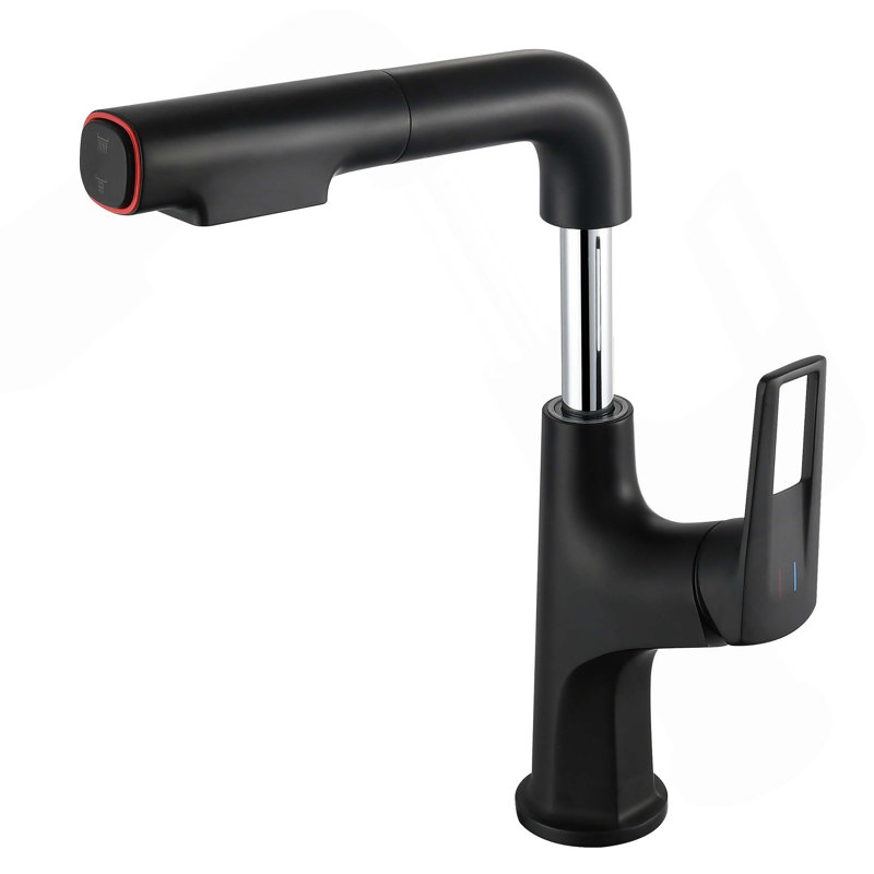 Pull-Down Vessel Faucet - Single Hole Bathroom Sink Faucet with Lift Spout & Dual Spray Modes​, Matte Black