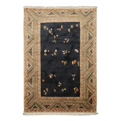Tapis art déco néo-zélandais en laine noué à la main 5 pi 6 po x 8 pi 4 po