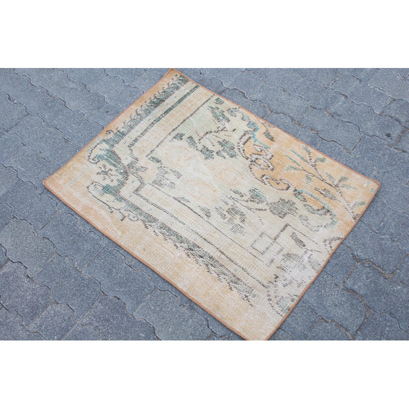 Petit tapis brun rétro Oushak avec frange Vintage