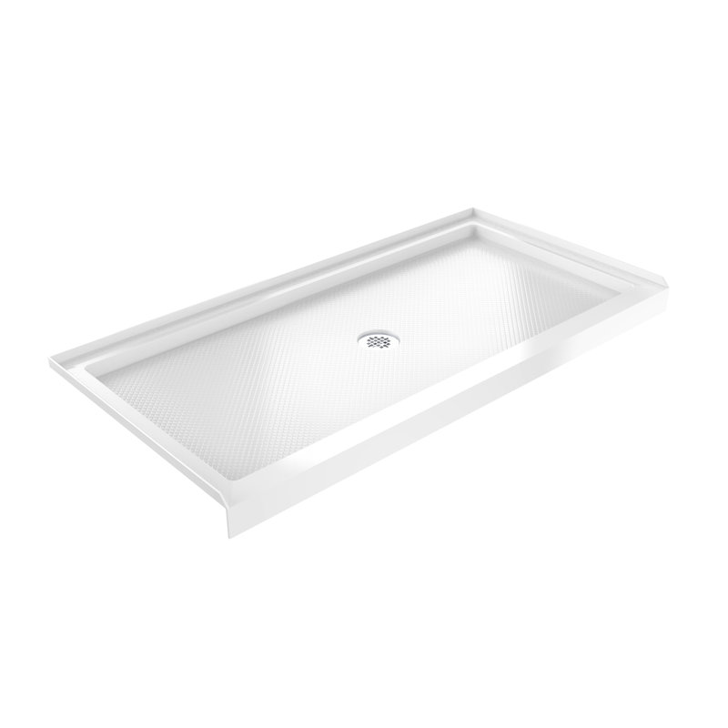 DreamLine SlimLine 32 inch D x 54 inch W x 2 3/4 inch H Single Threshold White Alcove Shower Base with 2 inch Chrome Center Round Drain