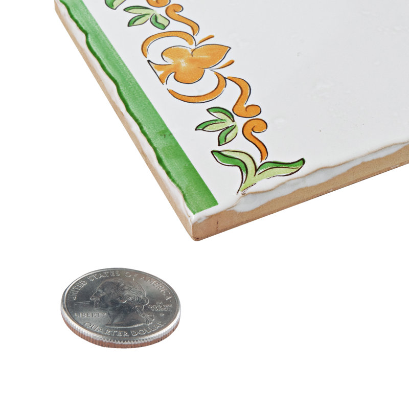 Novecento Tira Paterna 5.13" x 5.13" Ceramic Decorative Accent Tile in Green/Orange