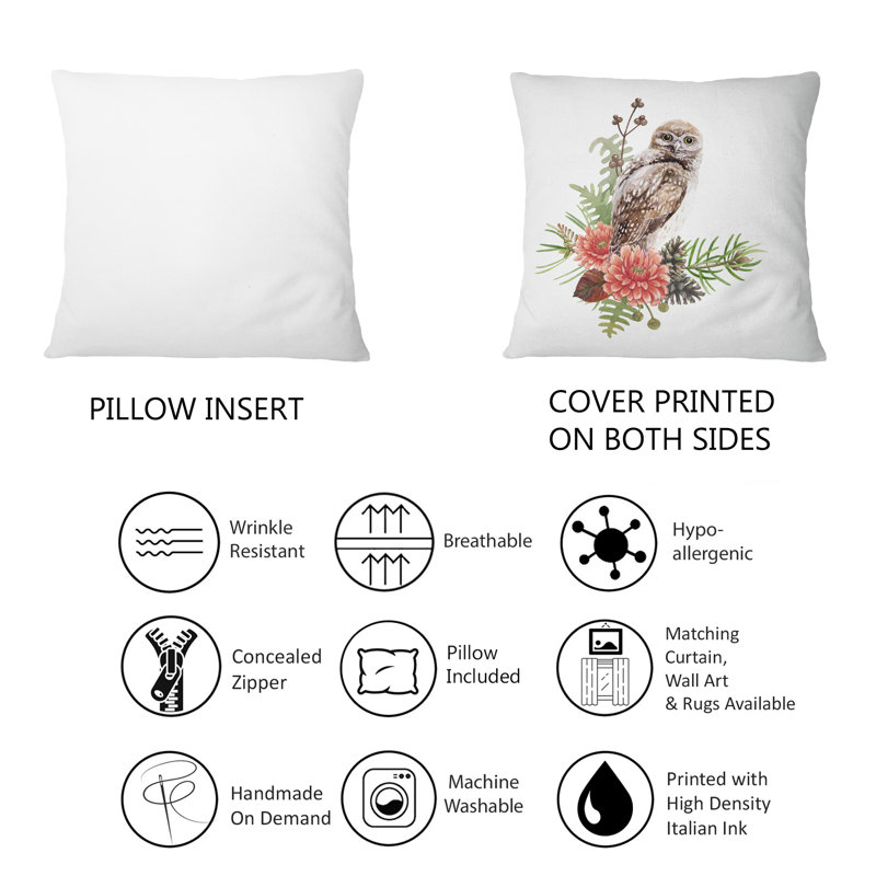 Coussin Owl On A Branch - Traditional, 18 po x 18 po