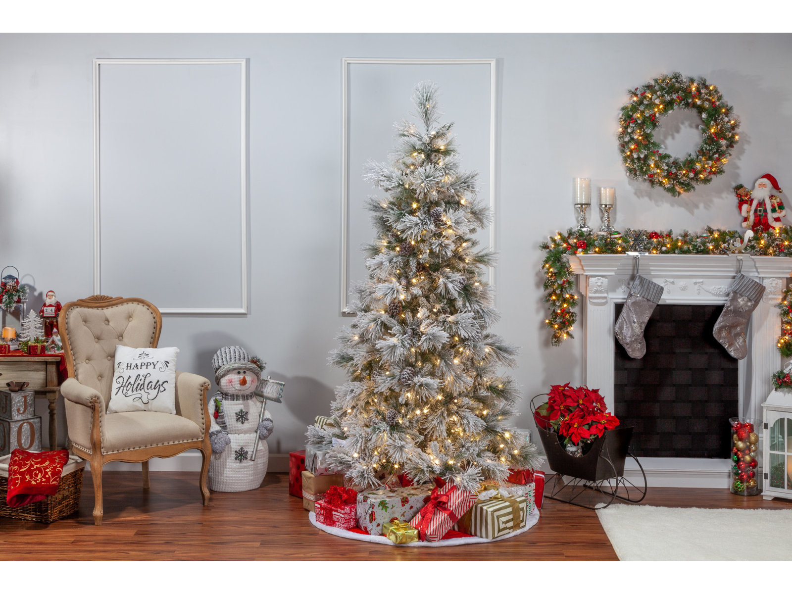 Frosted 9' Pre-Lit Pine Christmas Tree, 7' H