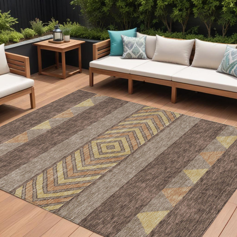 Tapis intérieur / extérieur brun lavable 10 pi x 14 pi Southwestern