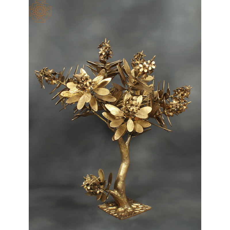 Laiton authentique arbre à fleurs avec papillons