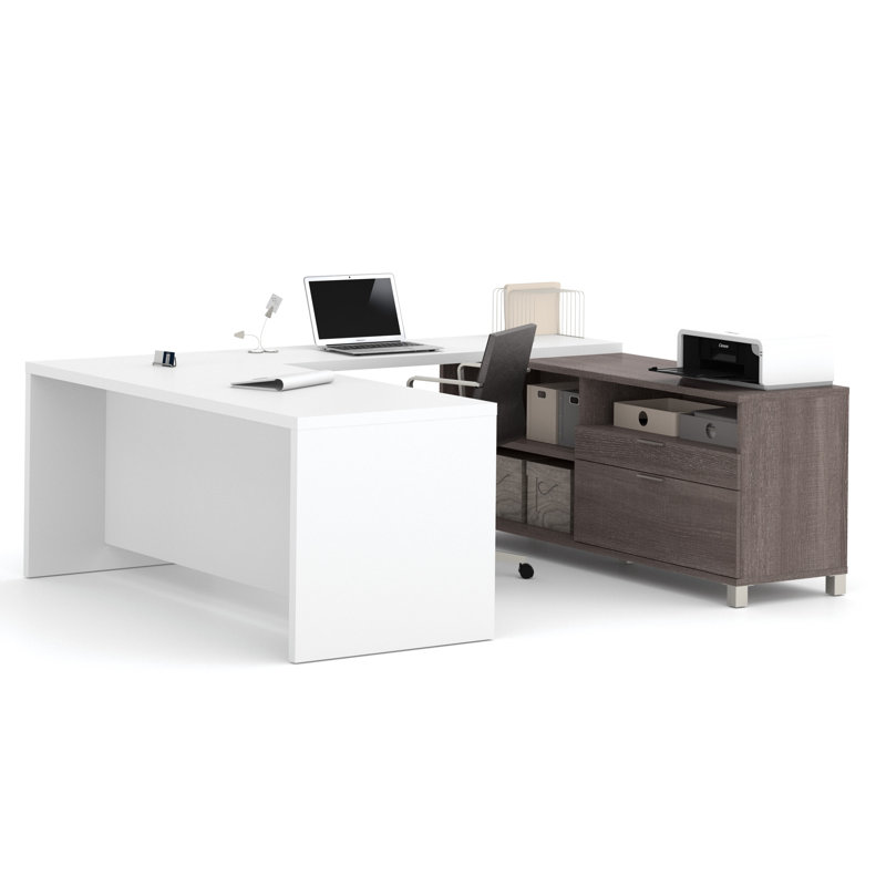 Idael 2 Piece Executive Desk Office Set, Bark Gray/White