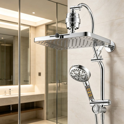 Pomme de douche à double pluie filtrée avec 10 jets à main