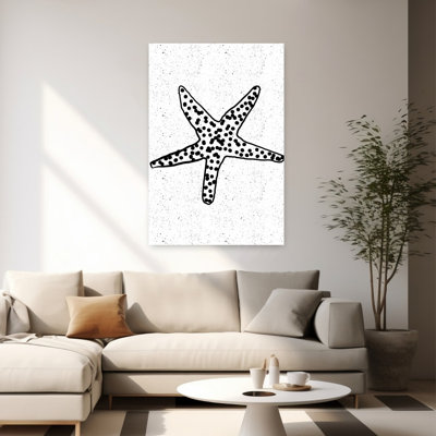 Starfish Drawing Minimalist Contemporary Starfish Beach Nature Wall Art Print by Nicholas - Wrapped Canvas Print