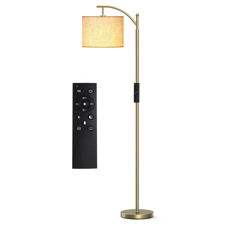 62" Arched Floor Lamp with Remote Control and Bulb Included, Gold