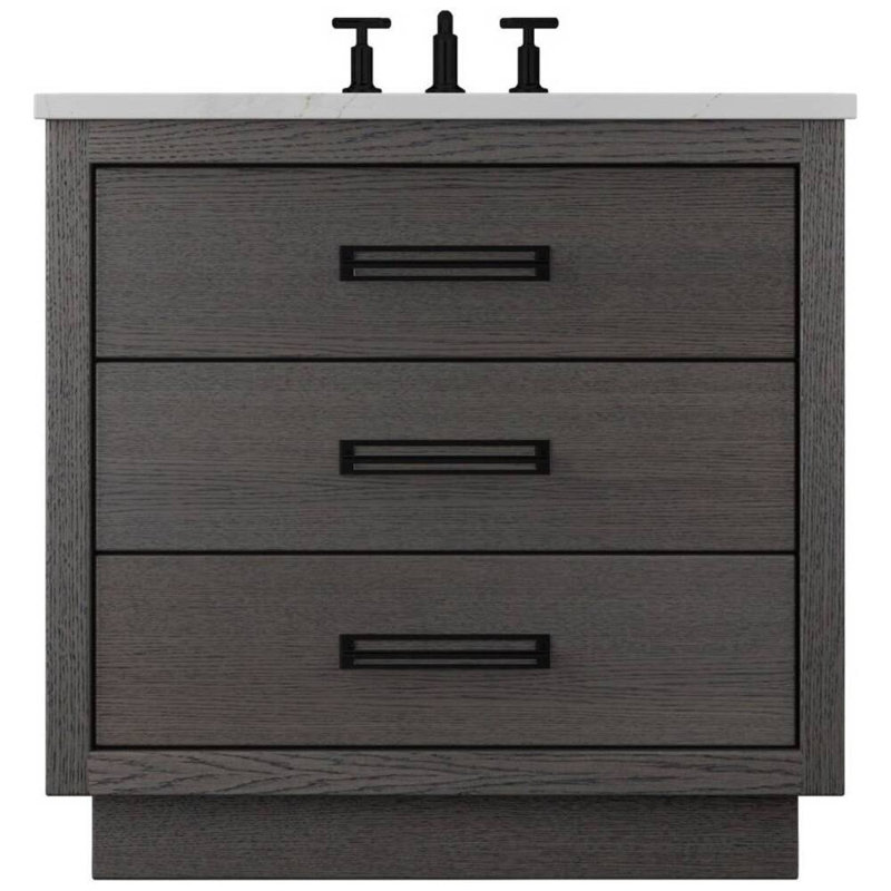 Avalon Three-Drawer Single Bath Vanity, Gray Weathered, Matte Black, 48"
