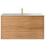 Kora 40" Bamboo Faux Finish Wall-Mounted Single Bathroom Vanity with Integrated Ceramic Top & Handles-580688847