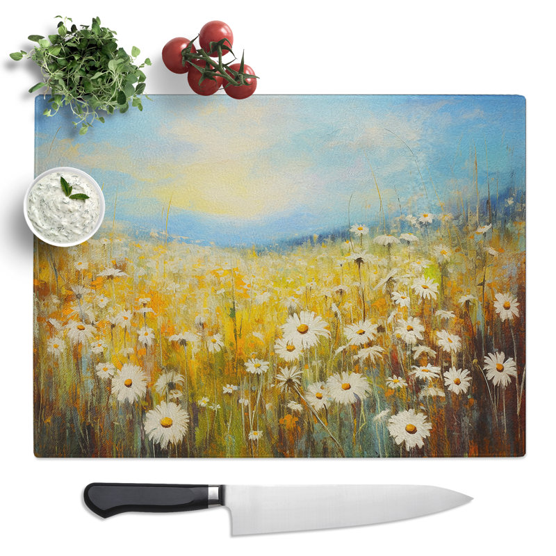 Daisy Impressionism  Glass Chopping Board