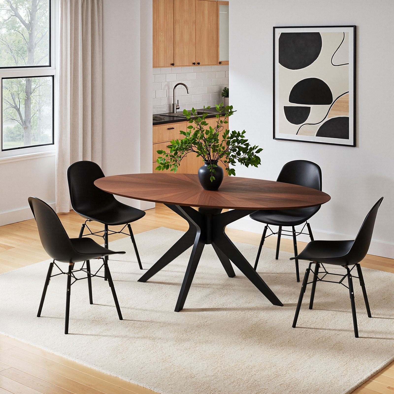 Fenway 70.5'' Oval Dining Table, Walnut Top/Black Base