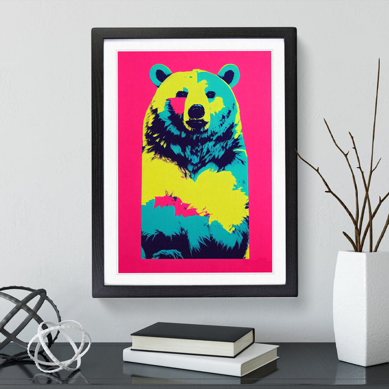 Neon Bear - Framed Print, Black, 34cm H x 25cm W x 2cm D