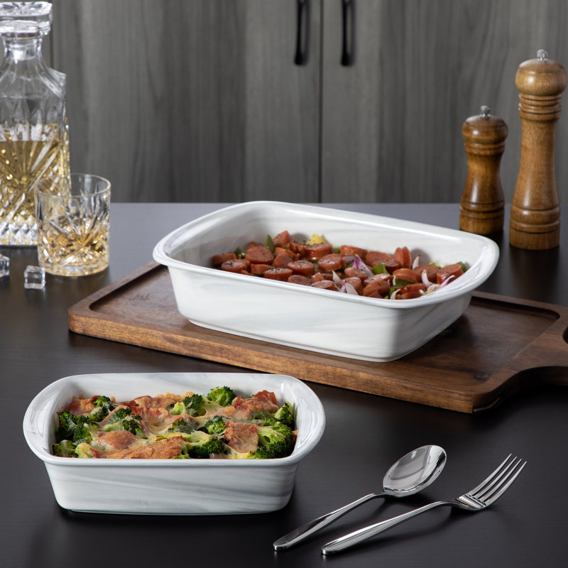MALACASA Rectangle Porcelain China 2 Piece Bakeware Set