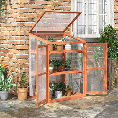 Armoire à effet de serre, 30 po x 24 po x 44 po, bois naturel, 2 tablettes, plateau ouvert pour plantes de patio et de balcon, cadre froid en bois, L 30 po x l 24 po, H 44 po, à lattes pour l'extérieur et l'intérieur