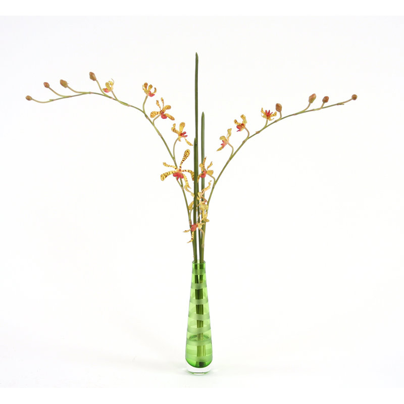 Vase vanda en soie d’orchidées gravés
