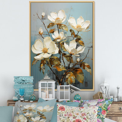 «White Green Magnolias Southern Charm Patchwork» sur toile