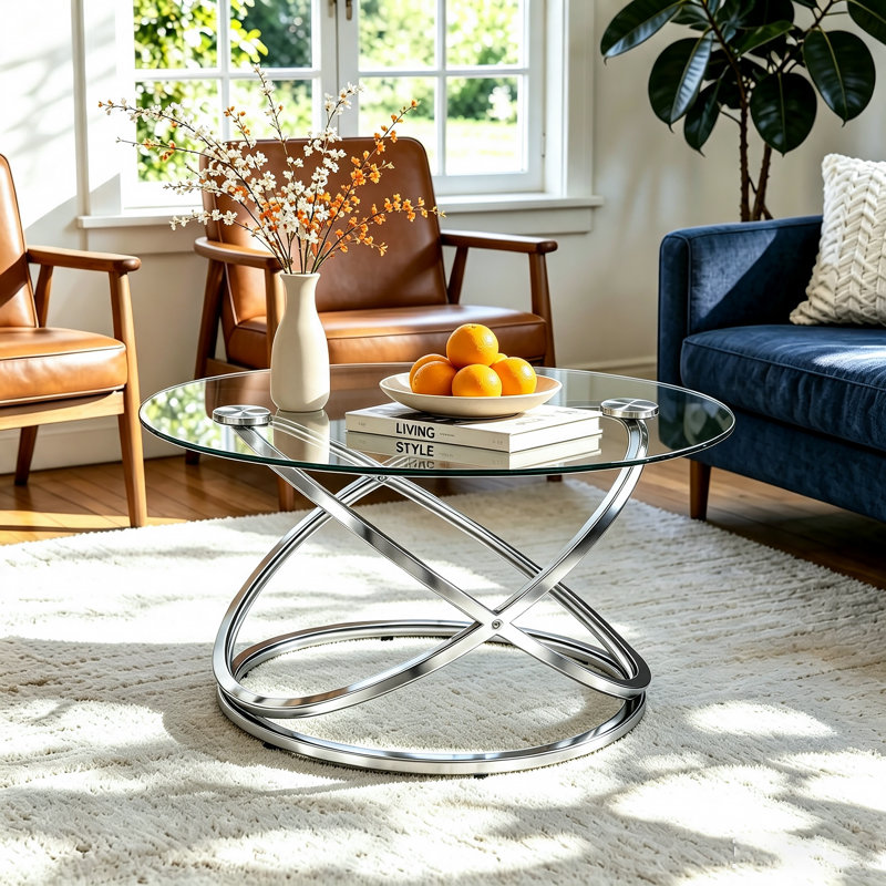 Table basse en marbre Reepham, Plateau transparent / base chromée