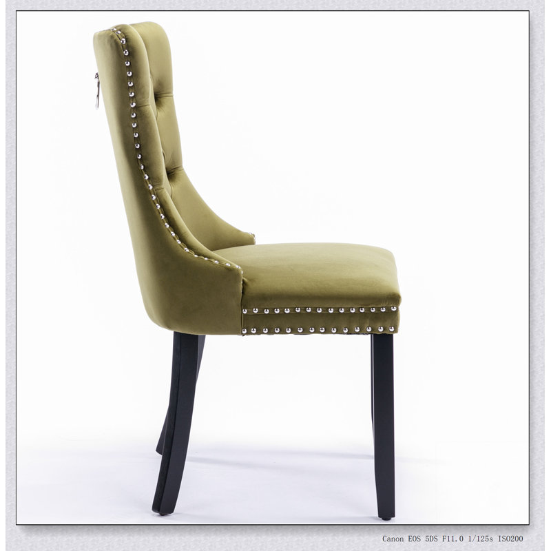 Chaise de salle à manger rembourrée en velours de bois massif haut de gamme avec têtes de clou