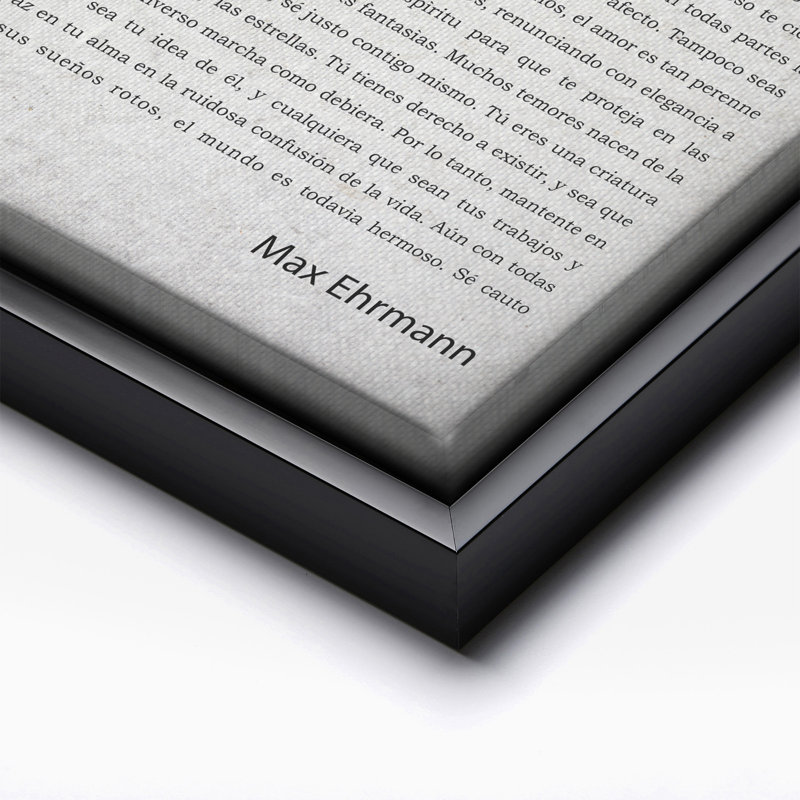 Max Ehrmann Desiderata, Cadre noir, Canevas, H 08 po x l 10 po