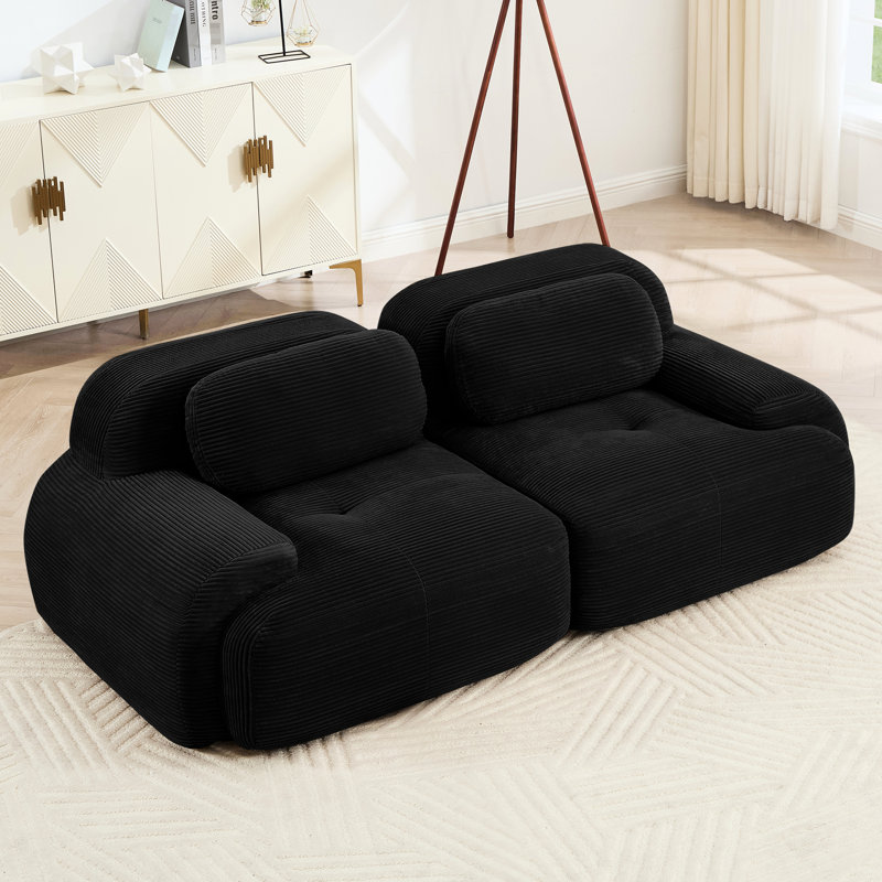 Velours côtelé de 82 po avec base incurvée, sans assemblage, convient pour la salle audiovisuelle, noir luxueux, tissu, séparation modulaire, éponge à haute résilience