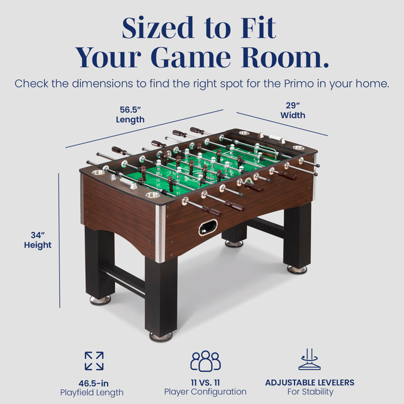 Table de babyfoot Hathaway Primo de 56 po pour salle de jeux familiale - avec des joueurs à contrepoids, des roulements E-Z Spin, des unités de pointage analogique, des poignées à prise facile et des niveleurs de pieds réglables - Finition grain de bois