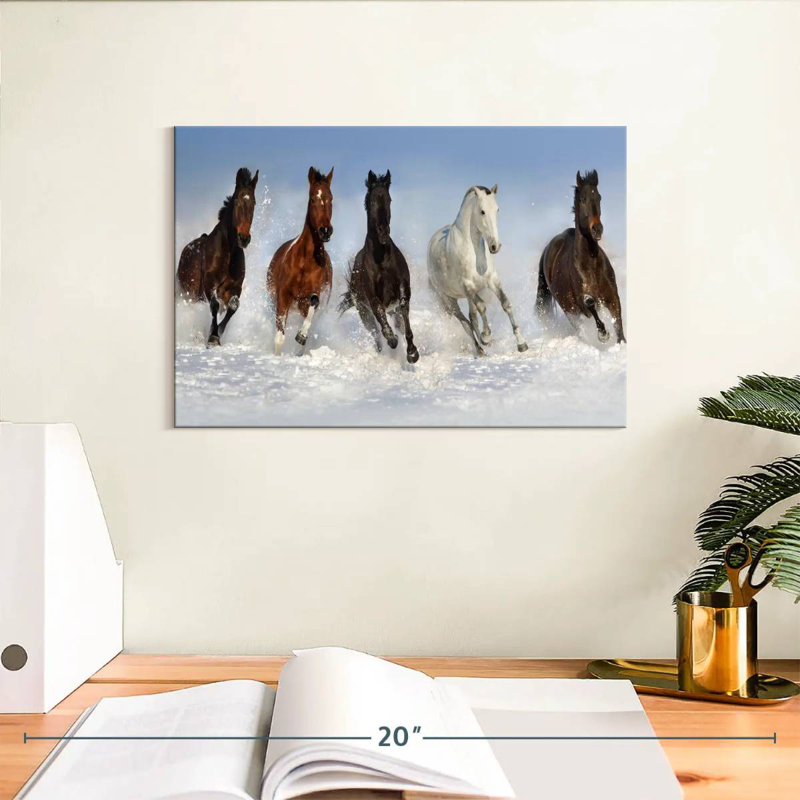 Crowle Horses Roaming In Snow, 8" H x 12" W