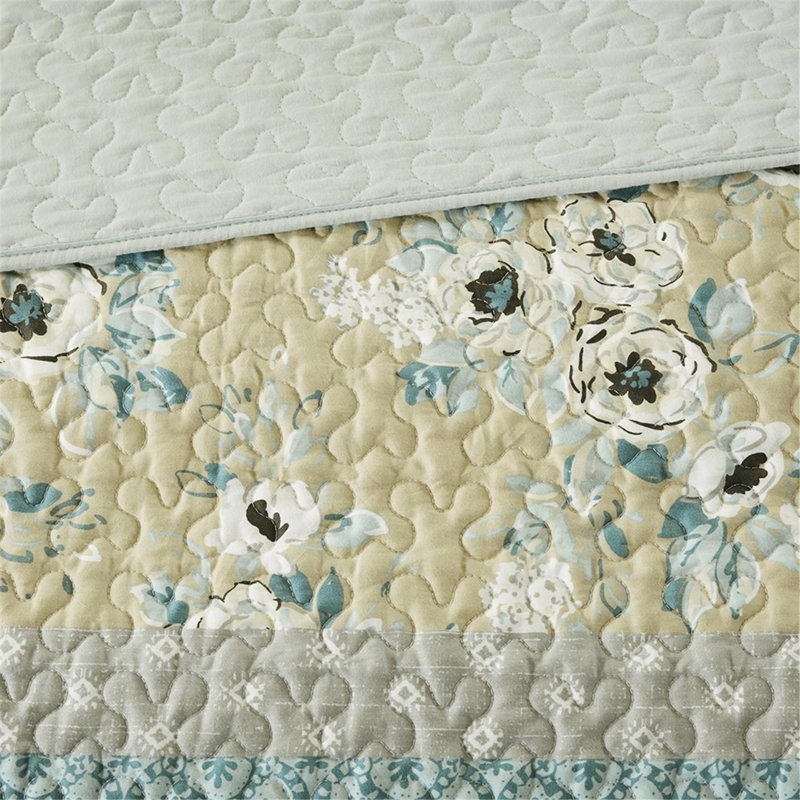 Courtepointe en coton double / grand avec coussins, 6 pièces, imprimé floral et géométrique, pièce de chambre facile d'entretien, double / grand, aspect attrayant