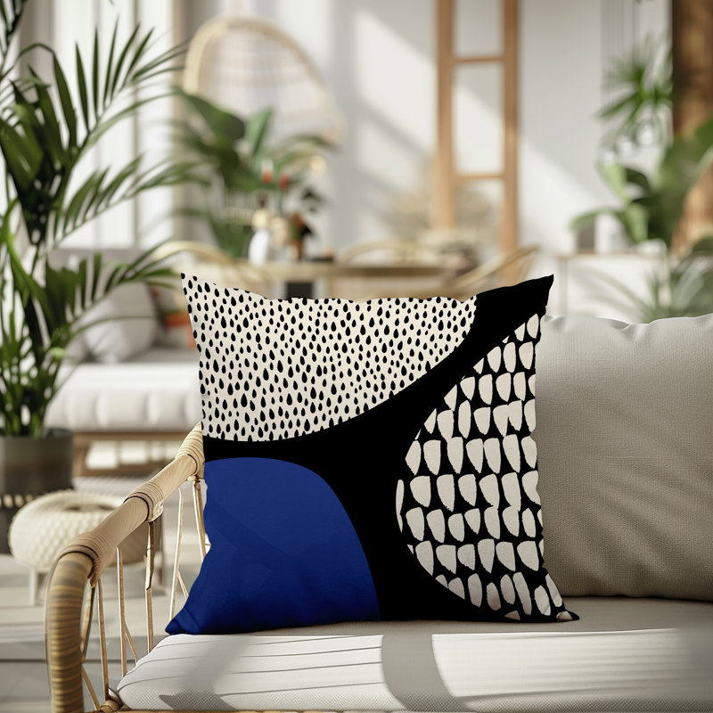 Coussin carré intérieur / extérieur pia, H 15 po x l 15 po, Bleu marine / noir / blanc cassé