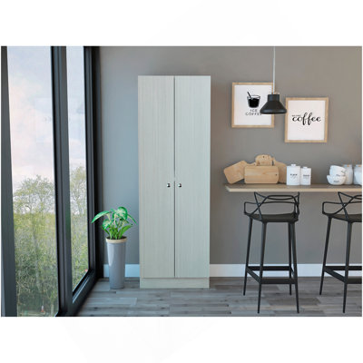 Multistorage Pantry Cabinet, Five Shelves, Double Door Cabinet -Pearl