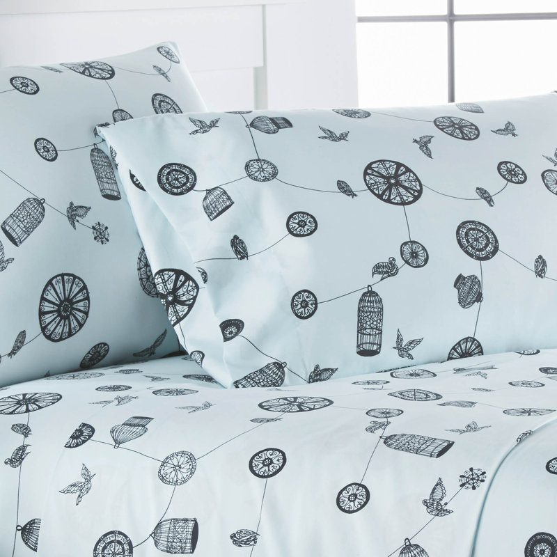 Ensemble de draps Songbird, Bleu, Ensemble de draps pour très grand lit + un drap-h