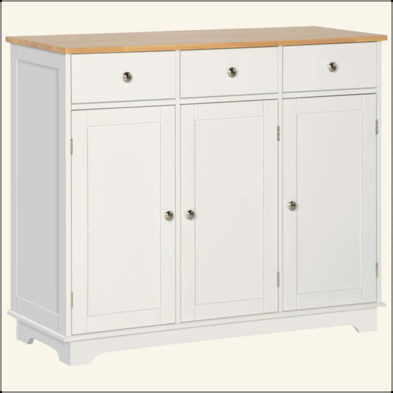 Buffet avec comptoir en bois massif, armoire de rangement de cuisine moderne, armoire à café avec 3 tiroirs, portes et tablette réglable