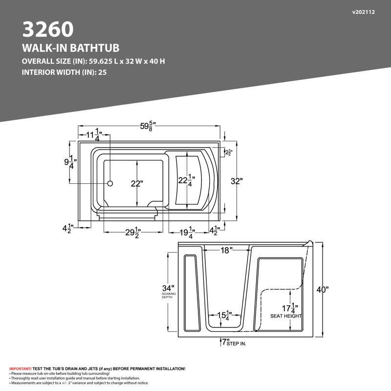 Aspen 60" x 32" Walk in Soaking Bathtub, Biscuit, Left